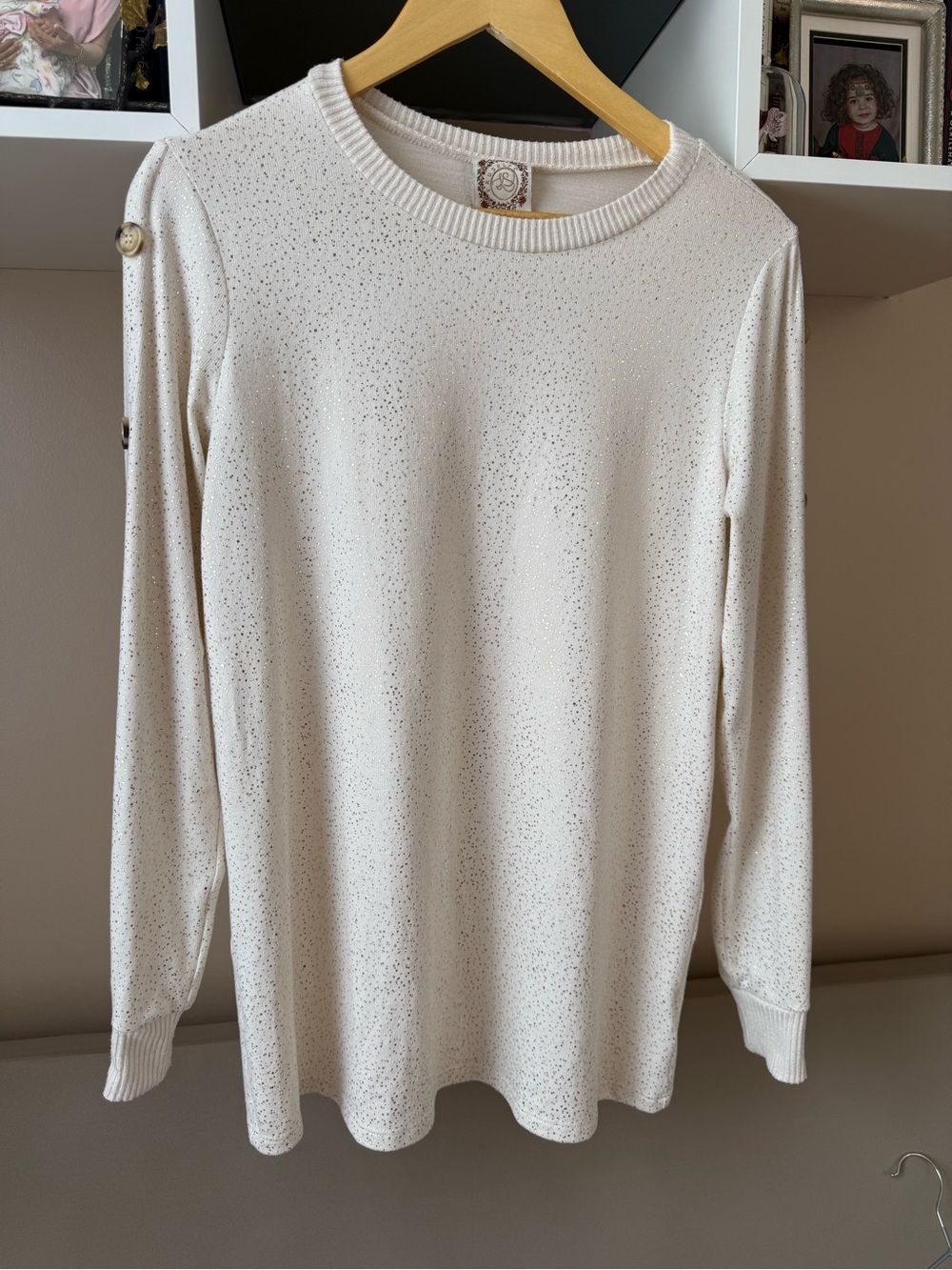 Cream Metallic Speckled Long Sleeve Top